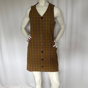 LOFT Brown Plaid Button-Down Mini Dress